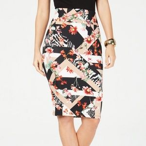 Floral Multicolored Scuba Pencil Skirt
